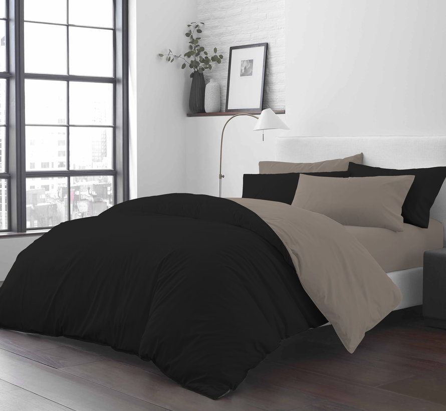 Cotton Duvet Cover Double Sided Black Taupe