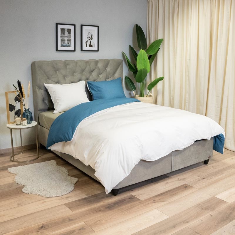 Katoenen Dekbedovertrek Dubbelzijdig Blauw Wit