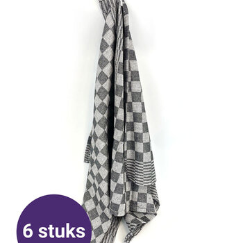 Beau Maison Theedoek Geblokt Zwart  (set van 6)