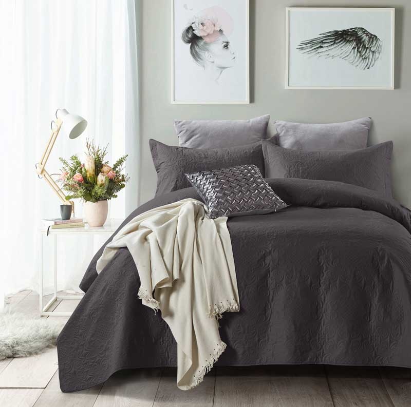 Sprei Barok Motief Antraciet | Met 2 kussenslopen