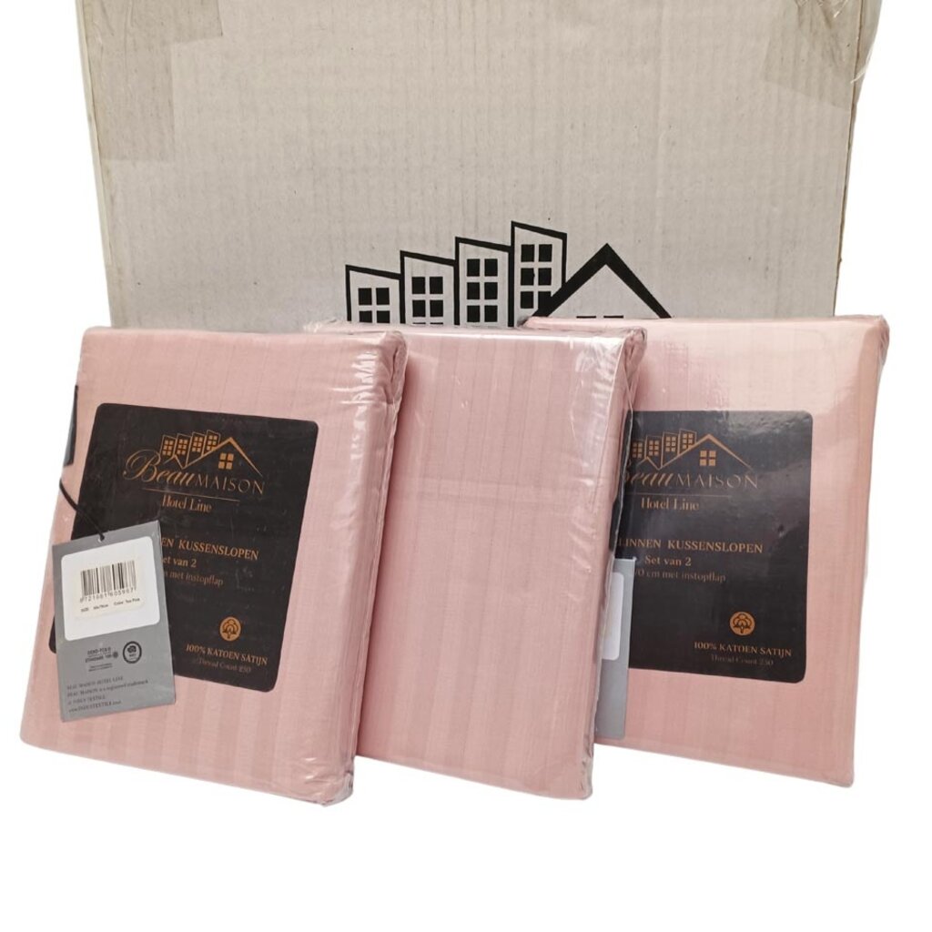 Beau Maison Kussensloop Hotel Line Tea Pink - 60x70cm  - 2 stuks