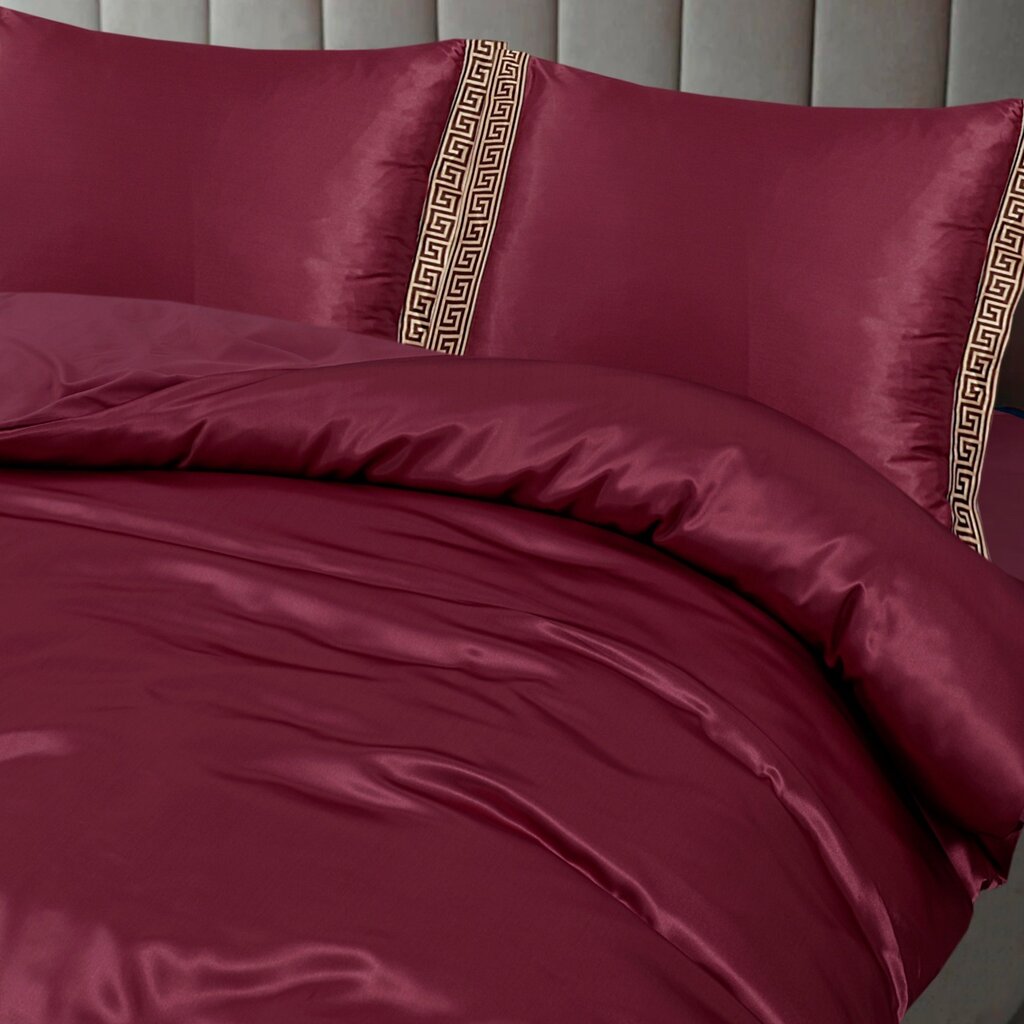 Beau Maison Glanzend Satijnen Dekbedovertrek met Lace / Griekse Sleutel / Versace - White