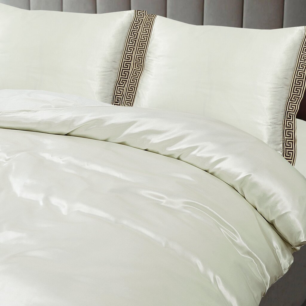 Beau Maison Glanzend Satijnen Dekbedovertrek met Lace / Griekse Sleutel / Versace - Off White