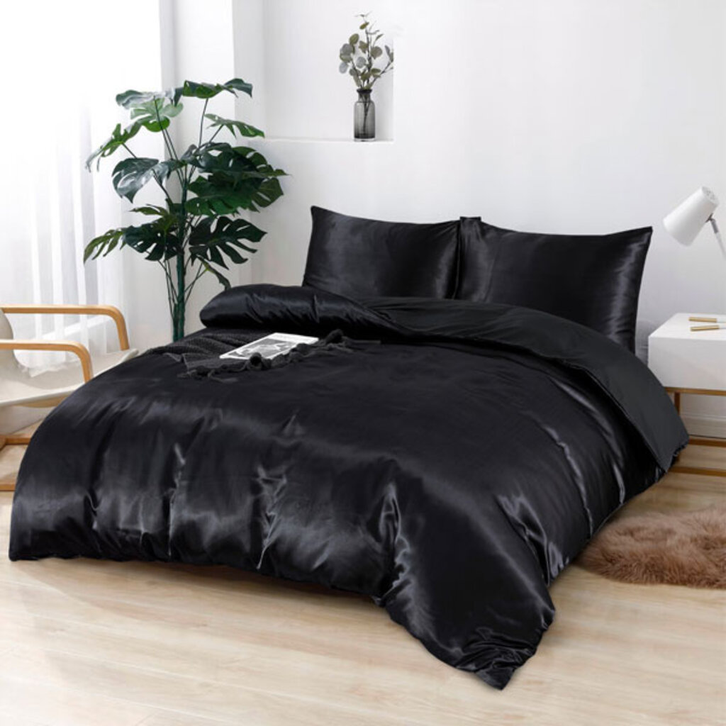 Beauty Silk Glanzend Satijnen Dekbedovertrek Zwart