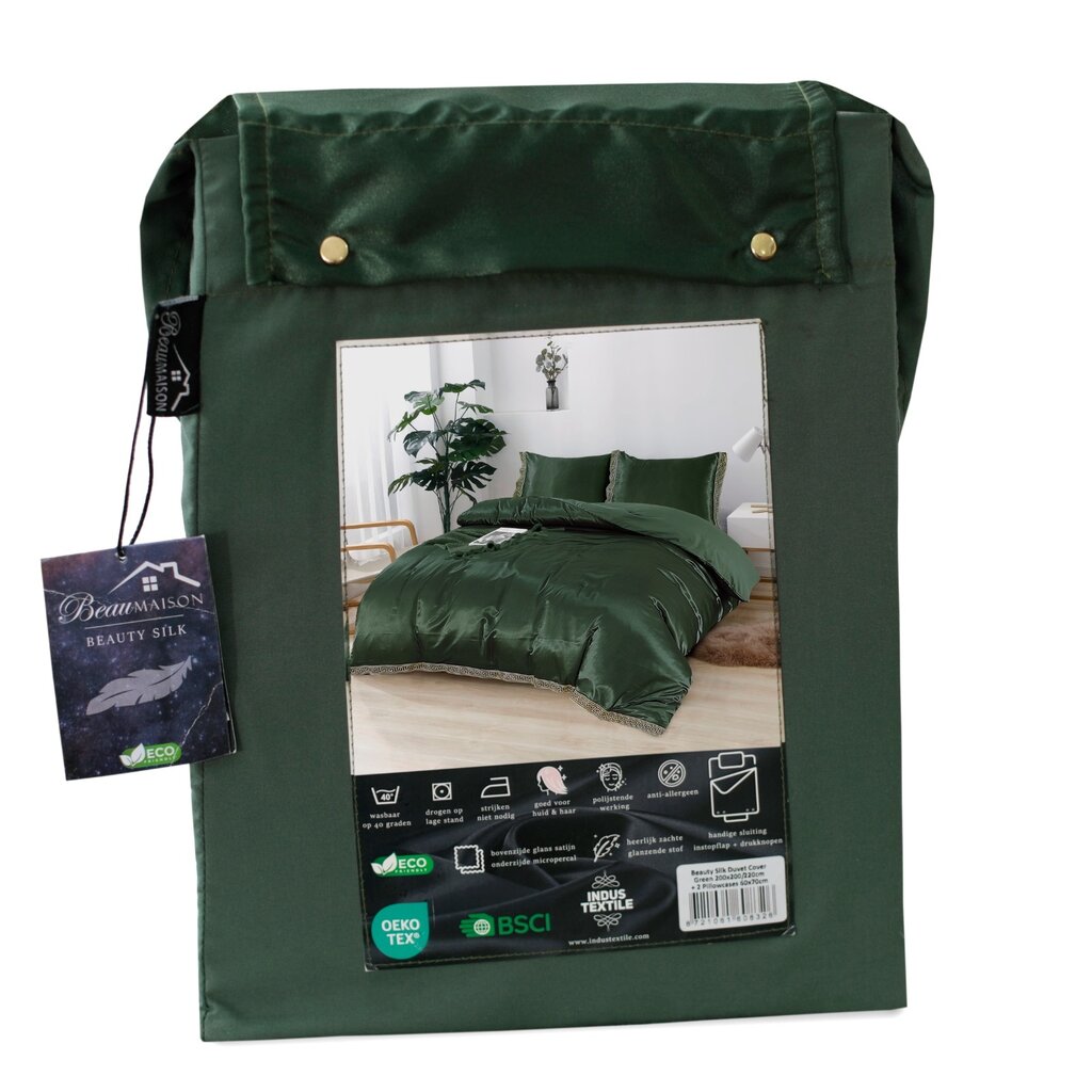 Beau Maison Glanzend Satijnen Dekbedovertrek met Lace / Griekse Sleutel / Versace - Groen