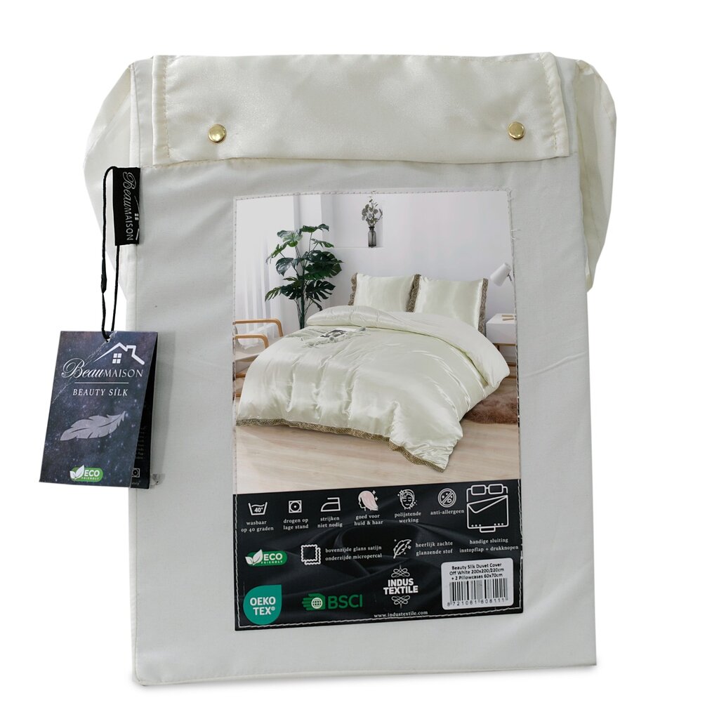 Beau Maison Glanzend Satijnen Dekbedovertrek met Lace / Griekse Sleutel / Versace - Off White