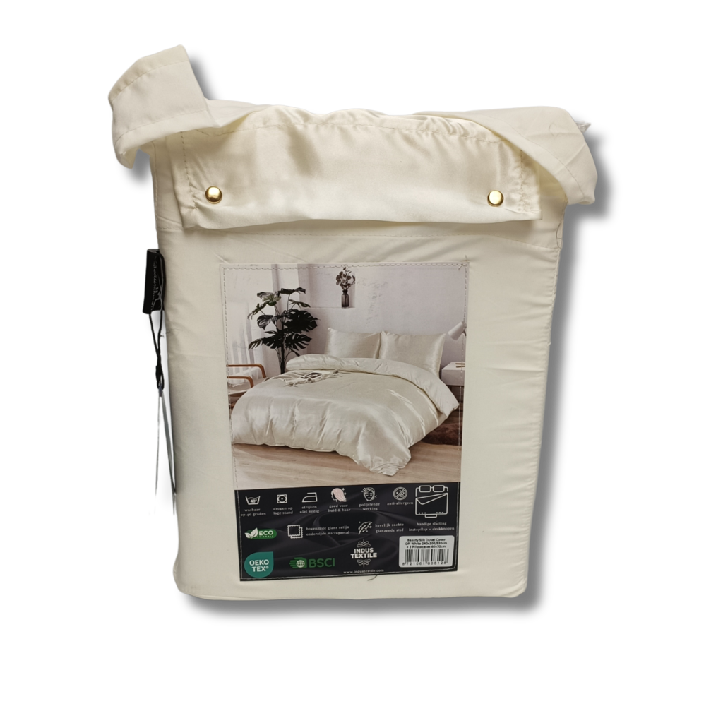 Beau Maison Glanzend Satijnen Dekbedovertrek Crème