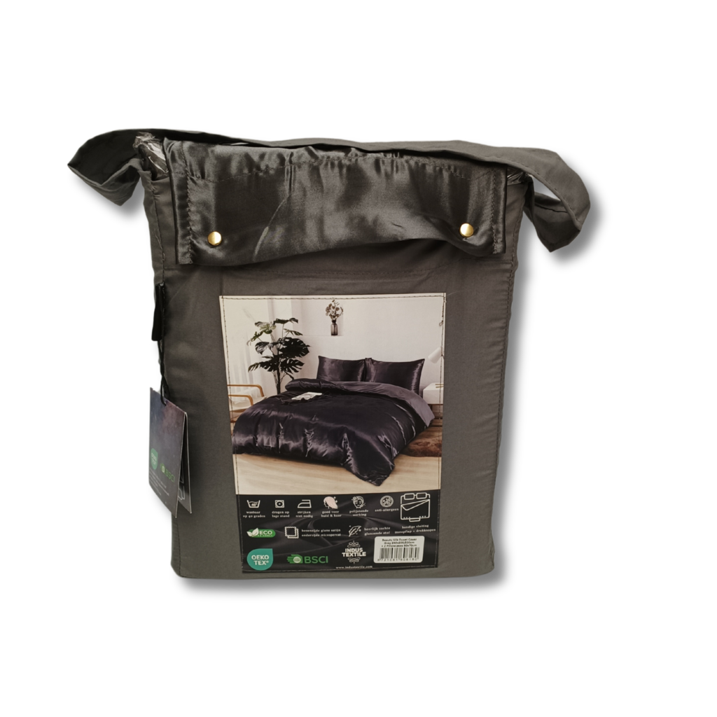 Beau Maison Glanzend Satijnen Dekbedovertrek Antraciet