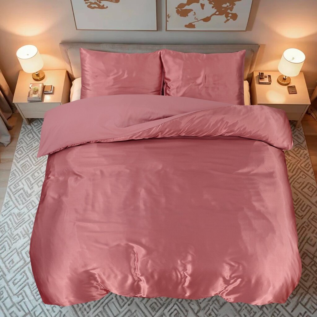 Beau Maison Glanzend Satijnen Dekbedovertrek Oudroze