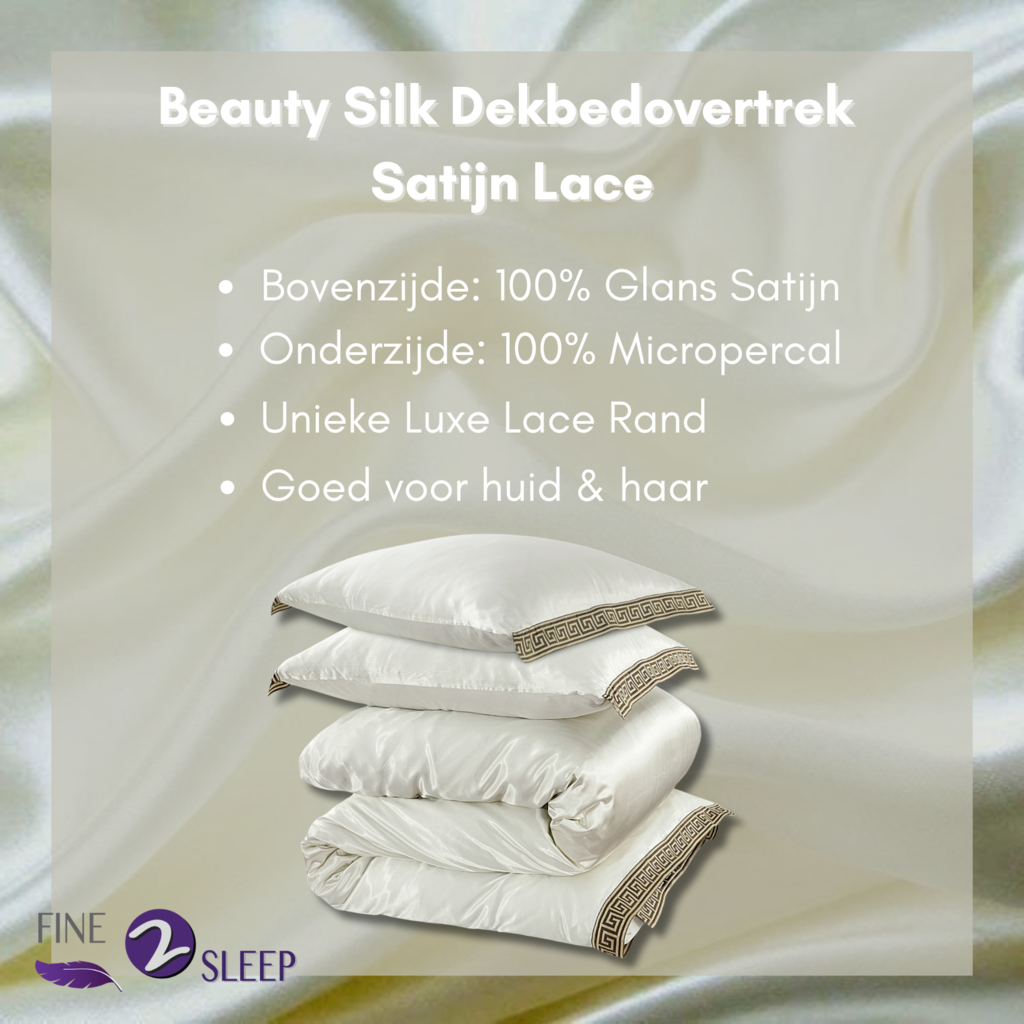 Beau Maison Glanzend Satijnen Dekbedovertrek met Lace / Griekse Sleutel / Versace - Off White