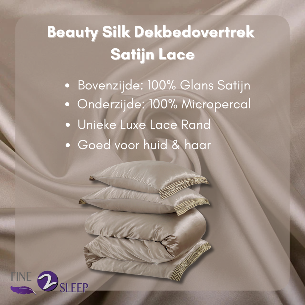 Beau Maison Glanzend Satijnen Dekbedovertrek met Lace / Griekse Sleutel / Versace - Taupe