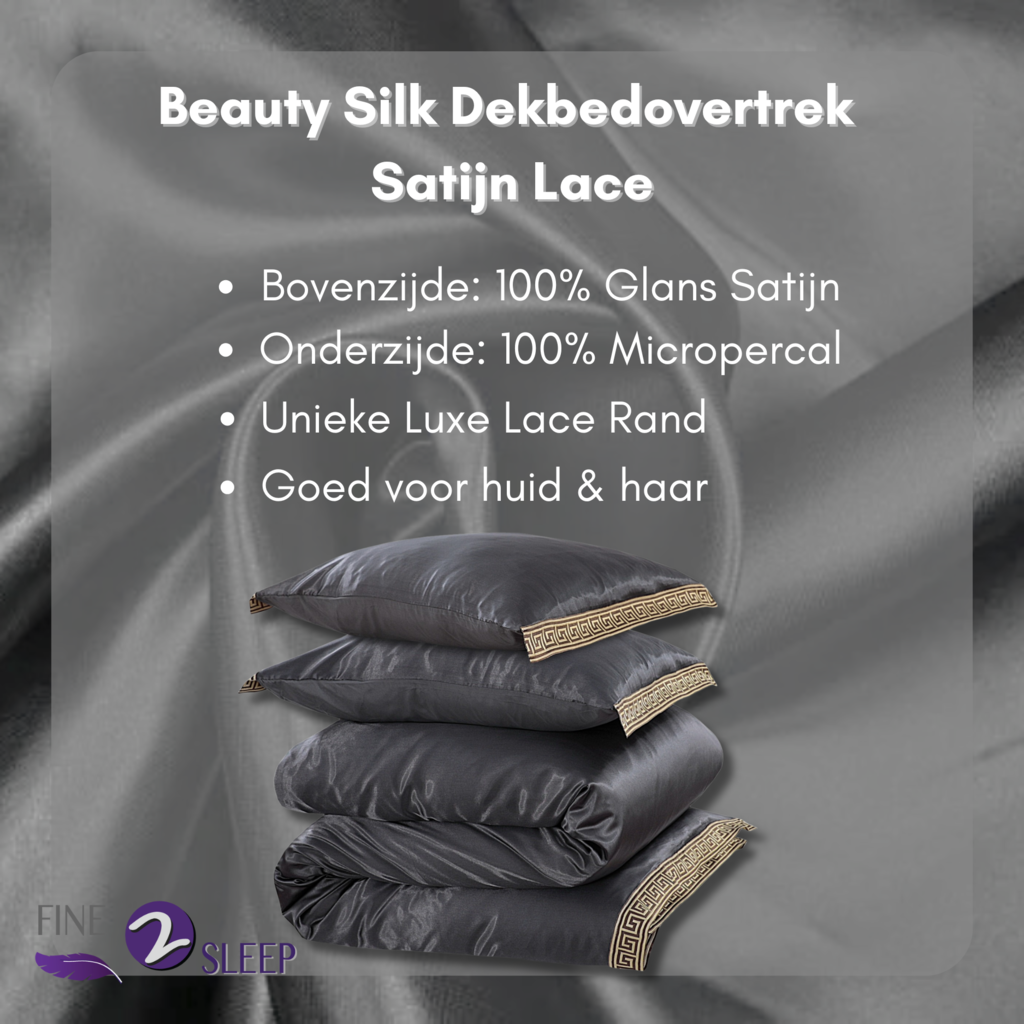 Beau Maison Glanzend Satijnen Dekbedovertrek met Lace / Griekse Sleutel / Versace - Grijs