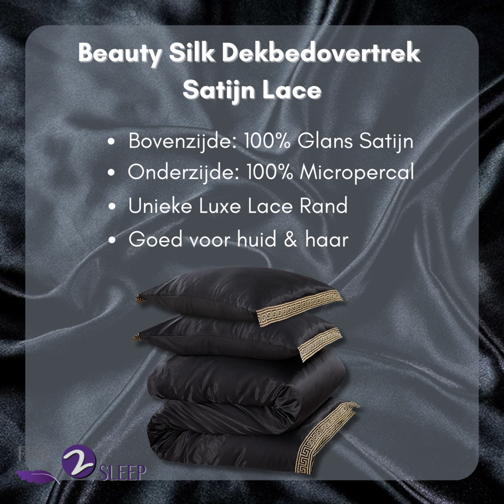 Beau Maison Glanzend Satijnen Dekbedovertrek met Lace / Griekse Sleutel / Versace - Zwart