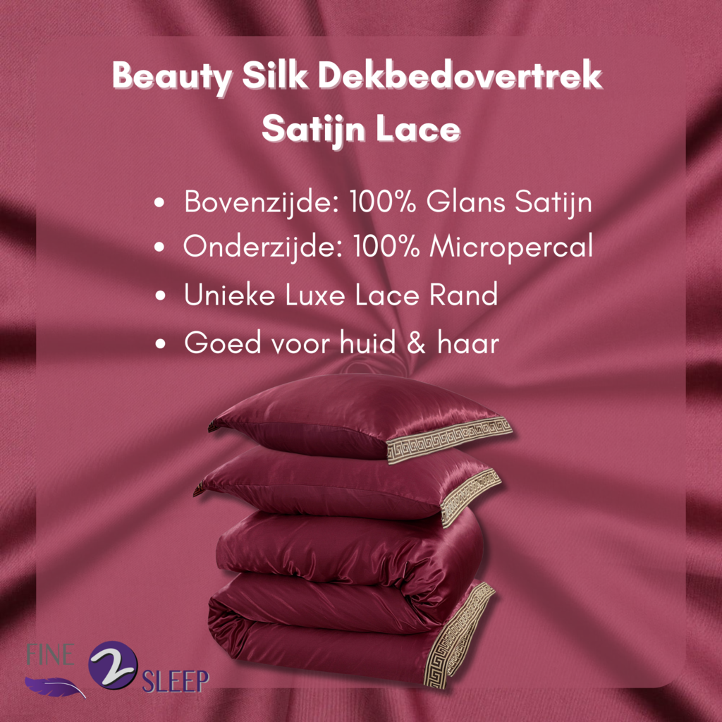 Beau Maison Glanzend Satijnen Dekbedovertrek met Lace / Griekse Sleutel / Versace - White