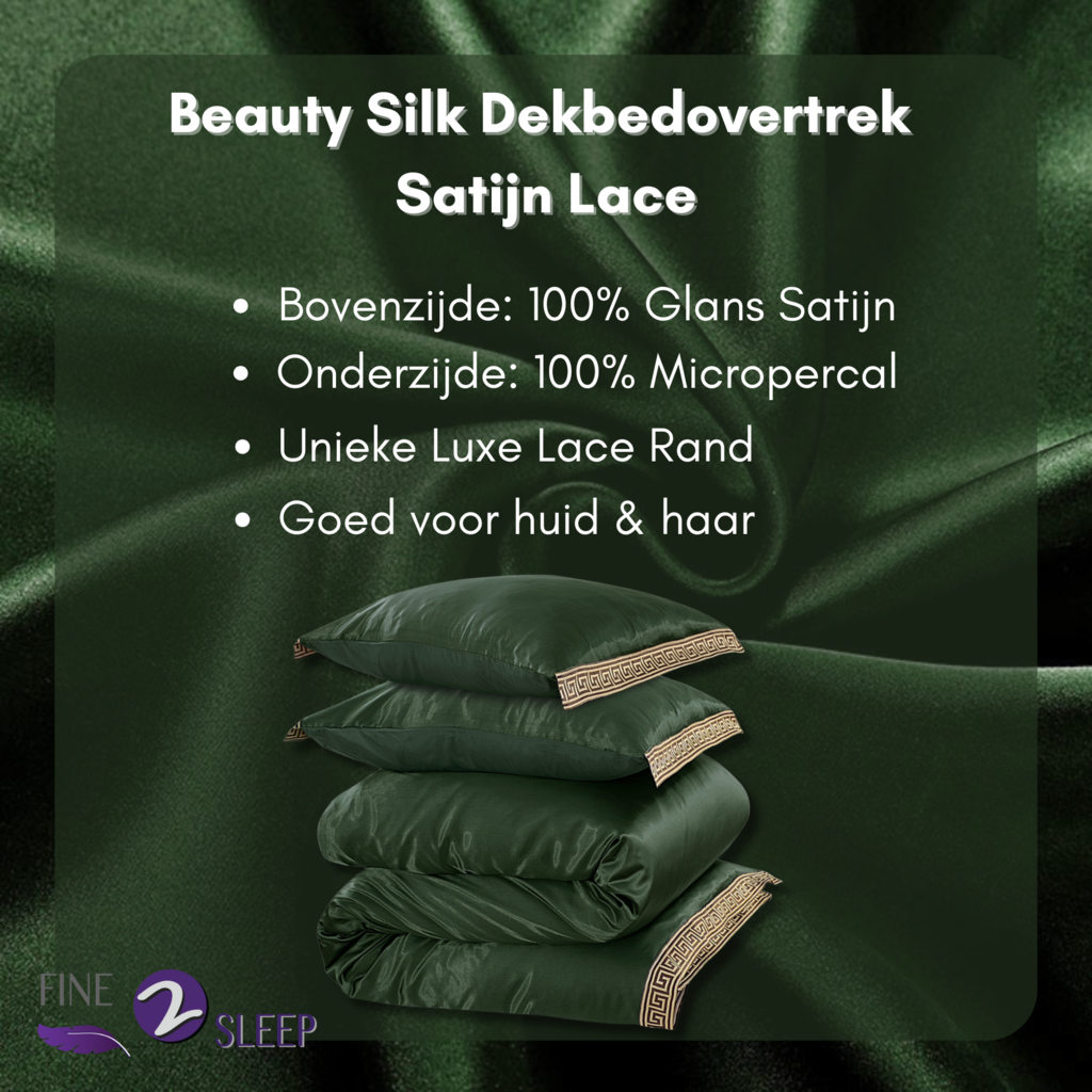 Beau Maison Glanzend Satijnen Dekbedovertrek met Lace / Griekse Sleutel / Versace - Groen