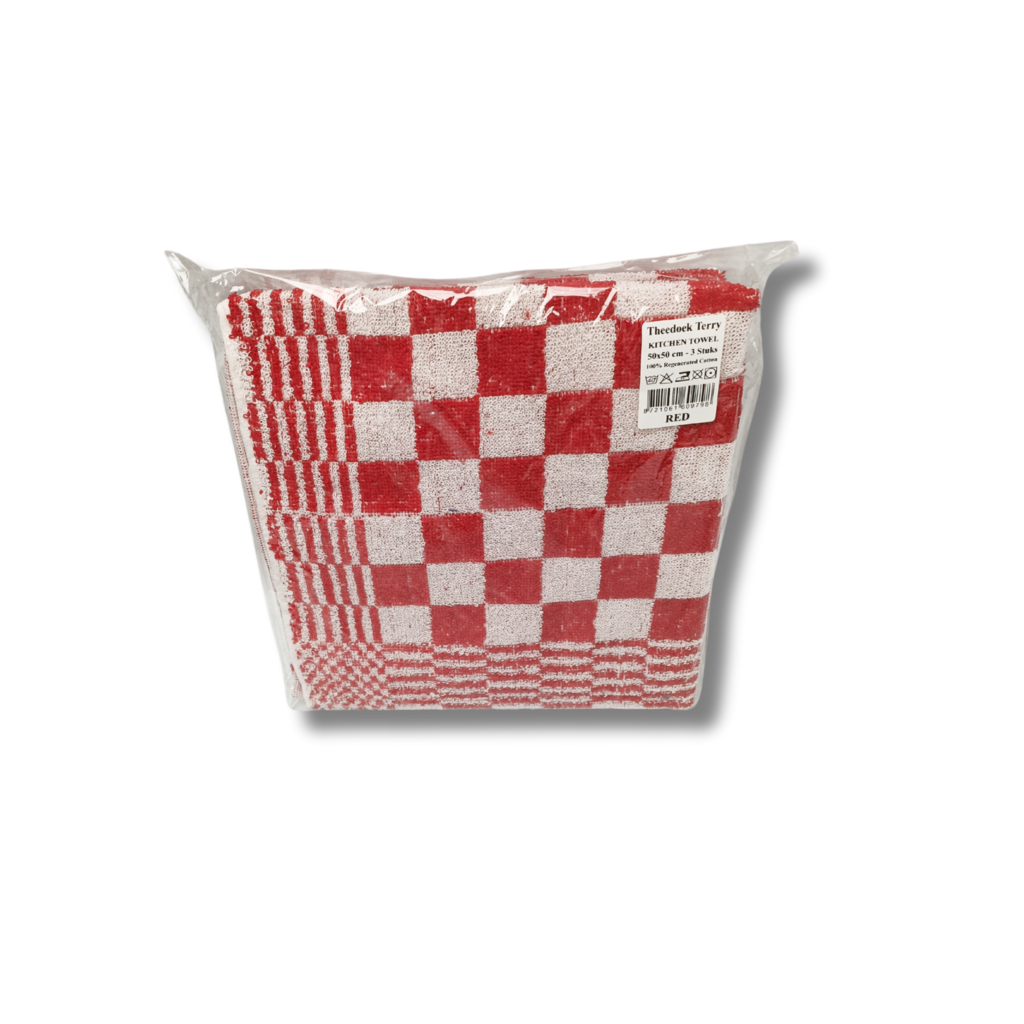 Beau Maison Katoenen Keuken Handdoek(set van 3) - Geblokt Rood