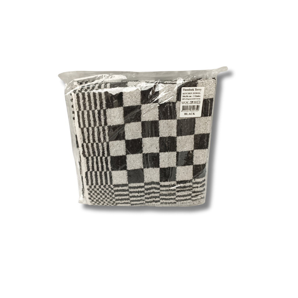 Beau Maison Katoenen Keuken Handdoek(set van 3) - Geblokt Zwart