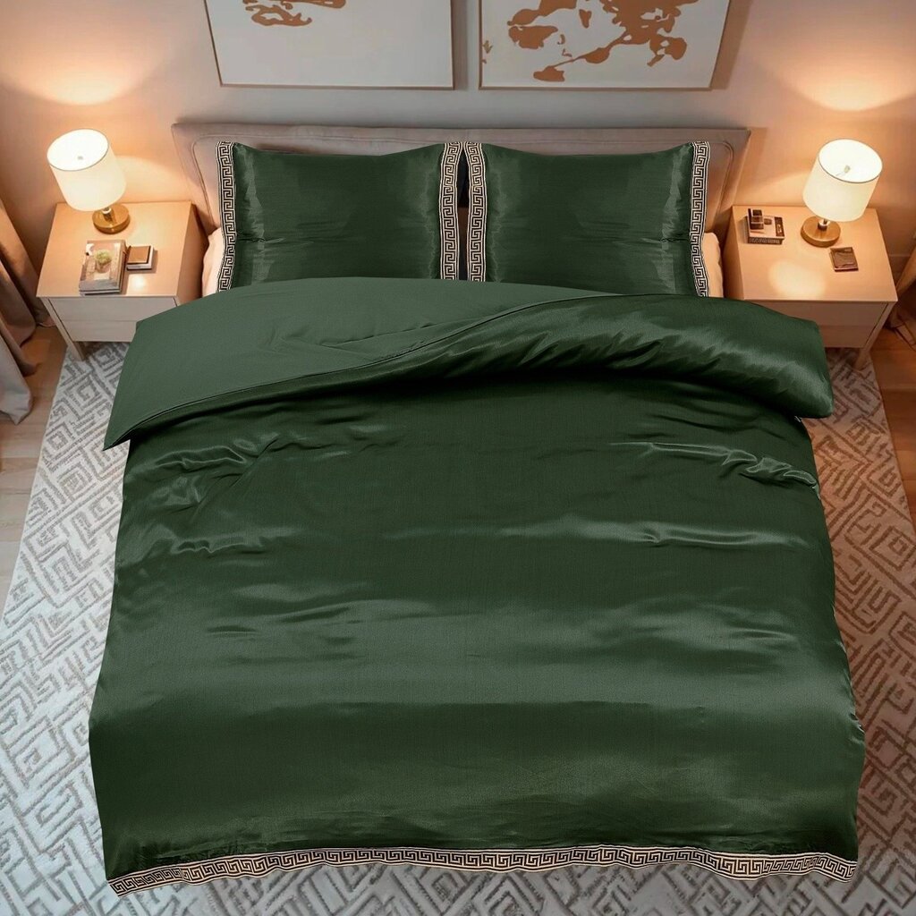 Beau Maison Glanzend Satijnen Dekbedovertrek met Lace / Griekse Sleutel / Versace - Groen