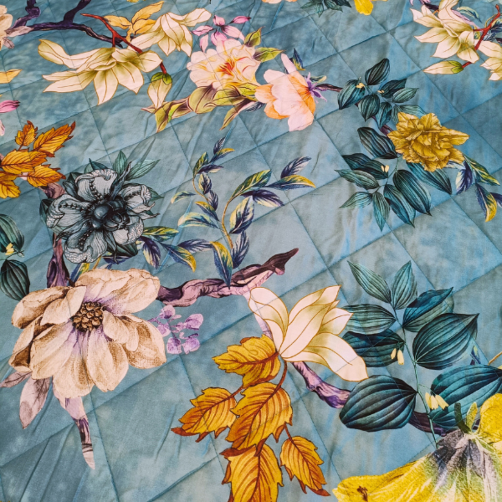 Overige Merken Easy Dekbed & Bedsprei Katoen Satijn Floral Yellow Blue - Dubbelzijdige Bedsprei - 200TC
