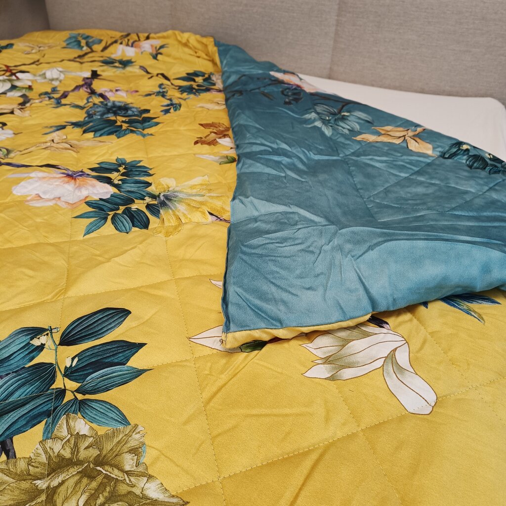 Overige Merken Easy Dekbed & Bedsprei Katoen Satijn Floral Yellow Blue - Dubbelzijdige Bedsprei - 200TC