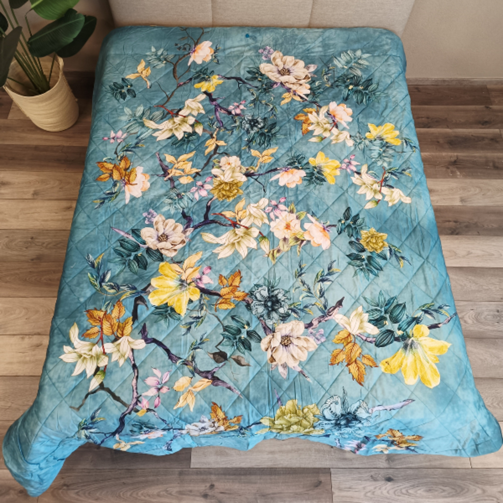 Overige Merken Easy Dekbed & Bedsprei Katoen Satijn Floral Yellow Blue - Dubbelzijdige Bedsprei - 200TC