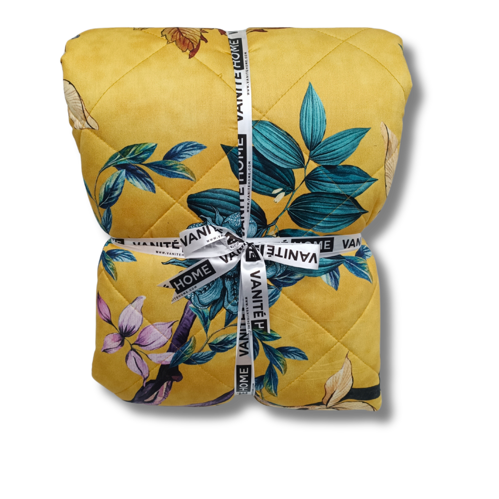 Suite Sheets Easy Dekbed & Bedsprei Katoen Satijn Floral Yellow Blue - Dubbelzijdige Bedsprei - 200TC