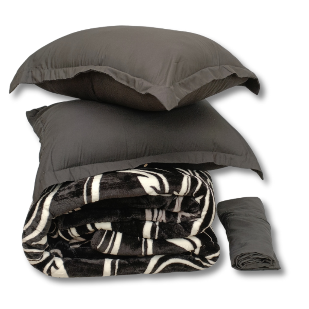 Otsukeori 4 PCS Bedspreiset + Hoeslaken & Kussenslopen | Velvet Swirls Black & White