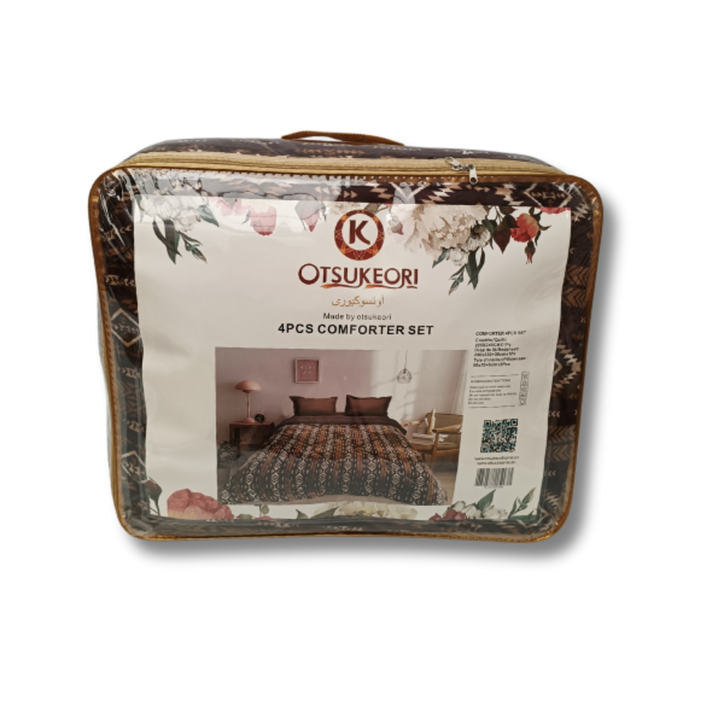 Otsukeori 4 PCS Bedspreiset + Hoeslaken & Kussenslopen | Velvet Brown Diamond