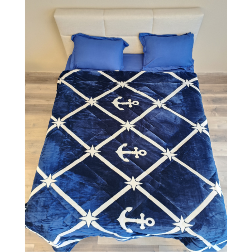 Otsukeori 4 PCS Bedspreiset + Hoeslaken & Kussenslopen | Velvet Blue Anchor