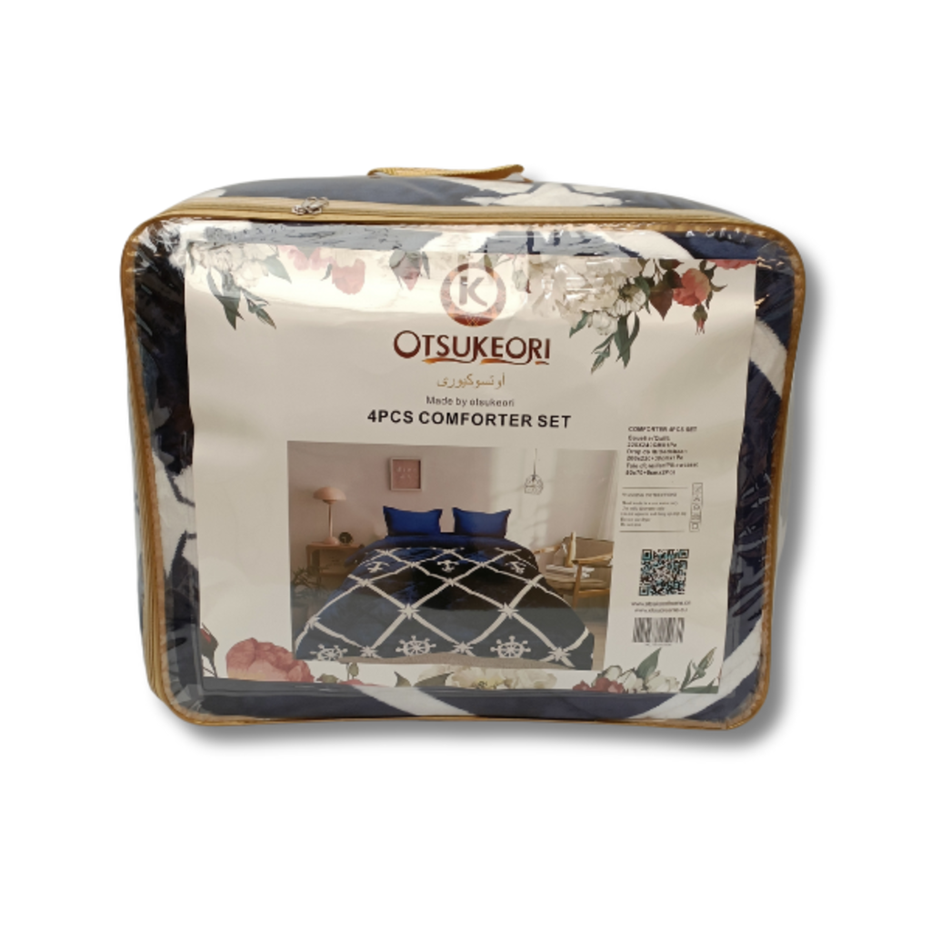 Otsukeori 4 PCS Bedspreiset + Hoeslaken & Kussenslopen | Velvet Blue Anchor