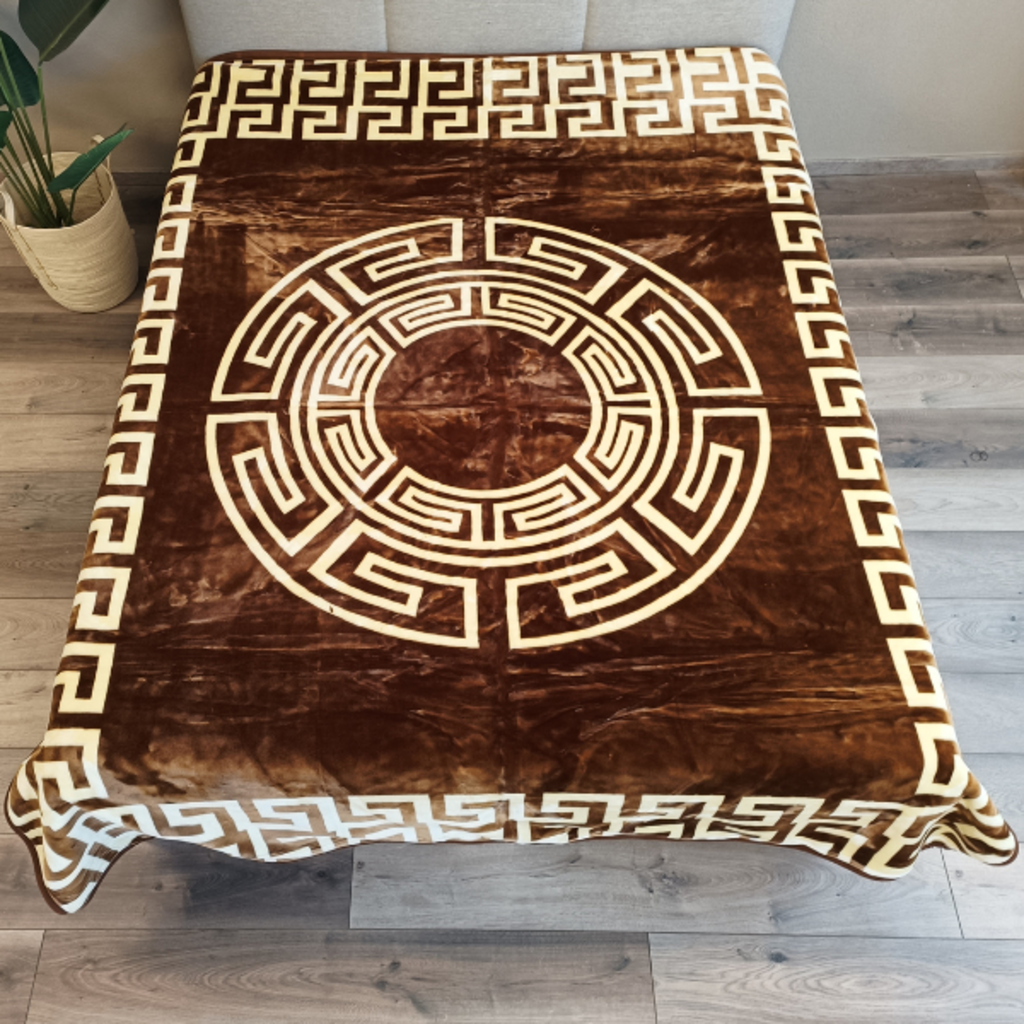 Otsukeori Embossed Velvet Bedsprei Griekse Sleutel | Versace - 200x240 cm - Brown/Creme - Dubbelzijdig!