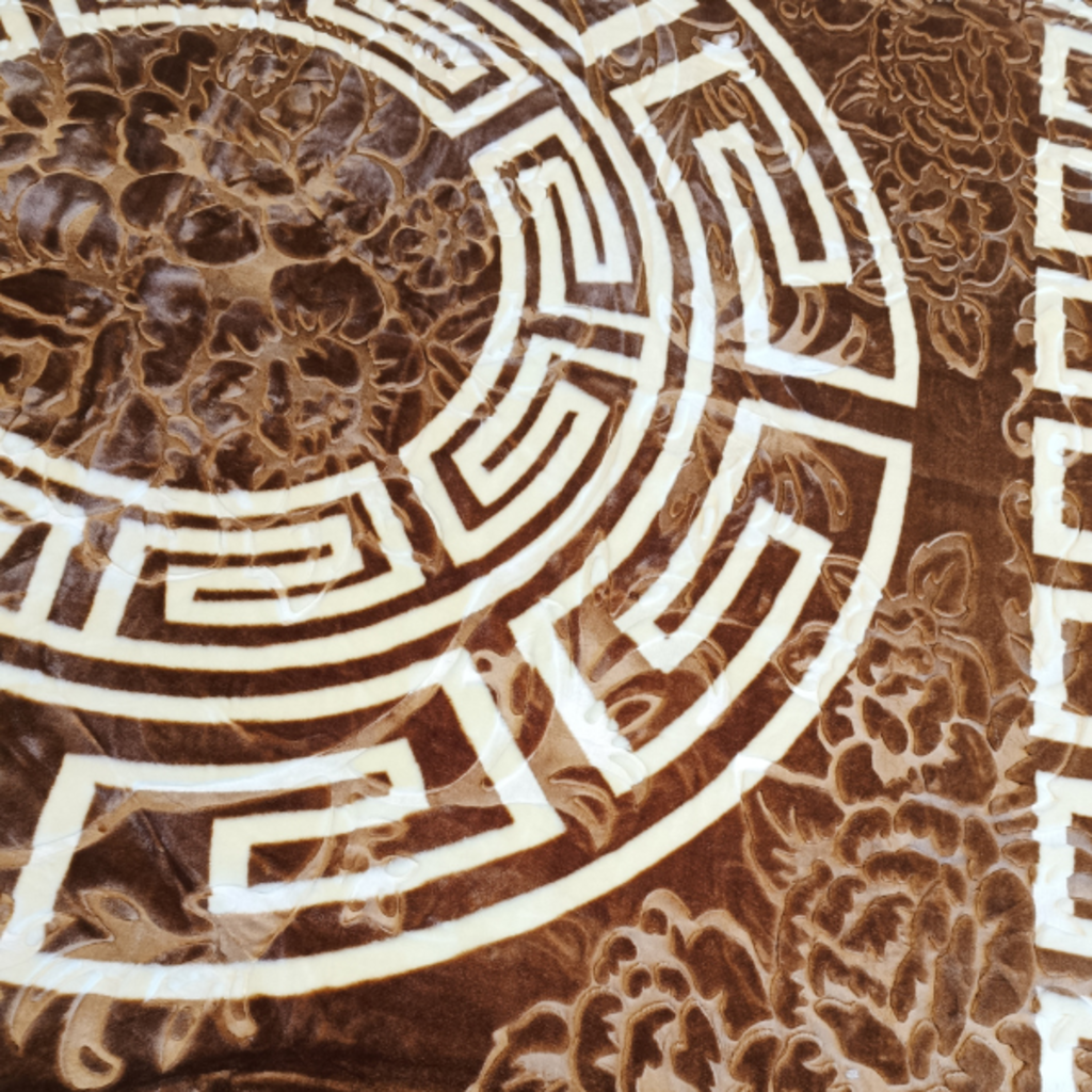Otsukeori Embossed Velvet Bedsprei Griekse Sleutel | Versace - 200x240 cm - Brown/Creme - Dubbelzijdig!