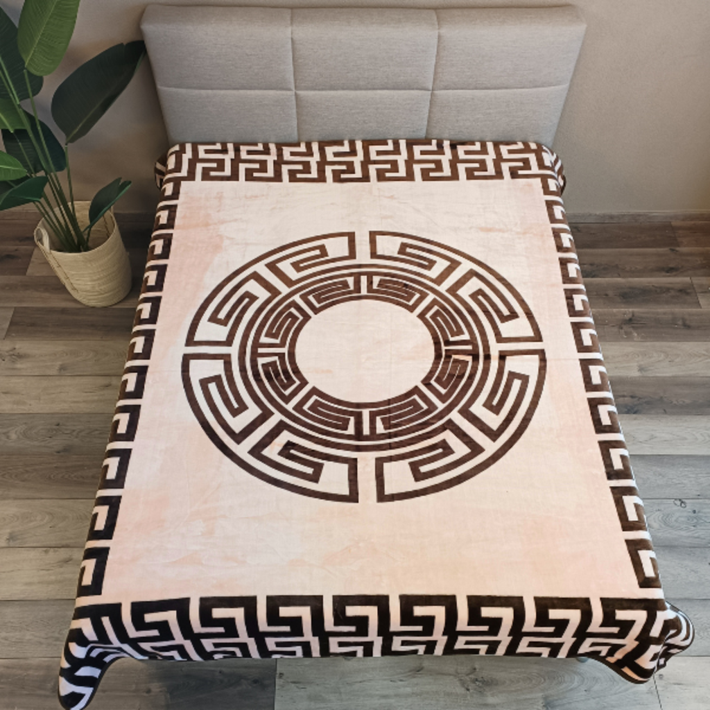 Otsukeori Embossed Velvet Bedsprei Griekse Sleutel | Versace - 200x240 cm - Pink/Brown - Dubbelzijdig!
