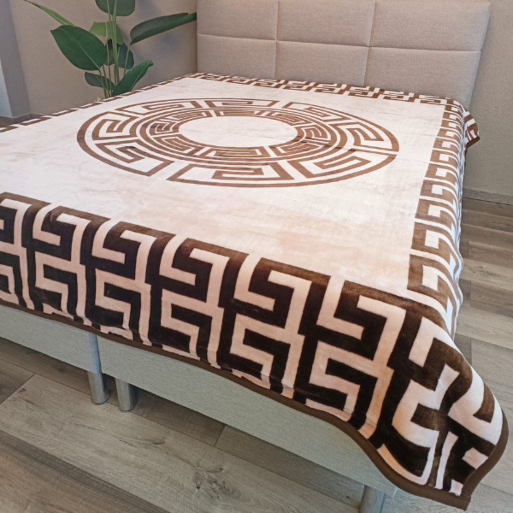 Otsukeori Embossed Velvet Bedsprei Griekse Sleutel | Versace - 200x240 cm - Pink/Brown - Dubbelzijdig!