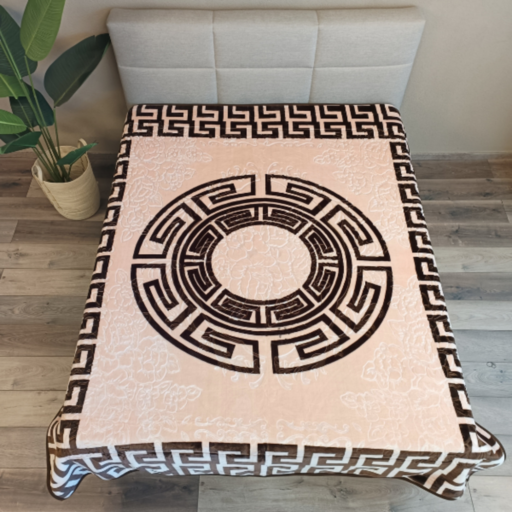 Otsukeori Embossed Velvet Bedsprei Griekse Sleutel | Versace - 200x240 cm - Pink/Brown - Dubbelzijdig!