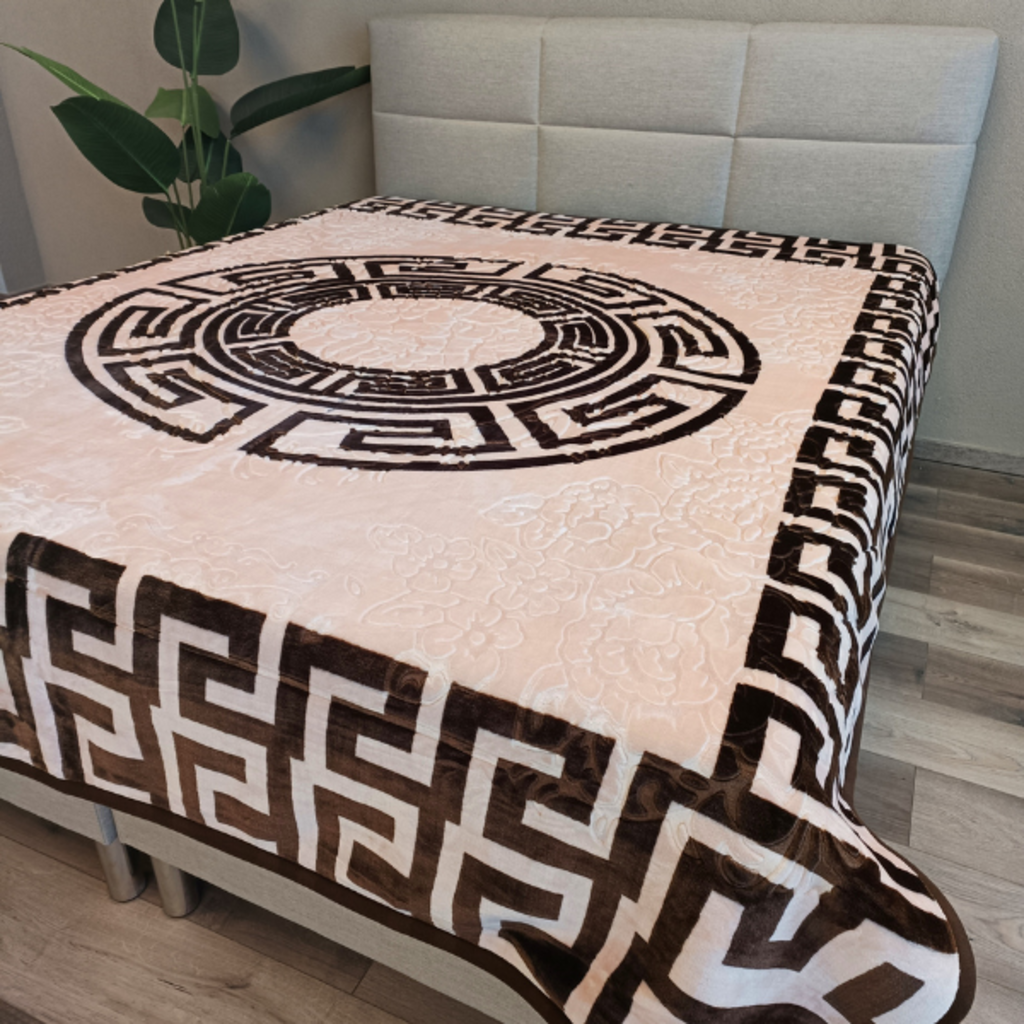 Otsukeori Embossed Velvet Bedsprei Griekse Sleutel | Versace - 200x240 cm - Pink/Brown - Dubbelzijdig!