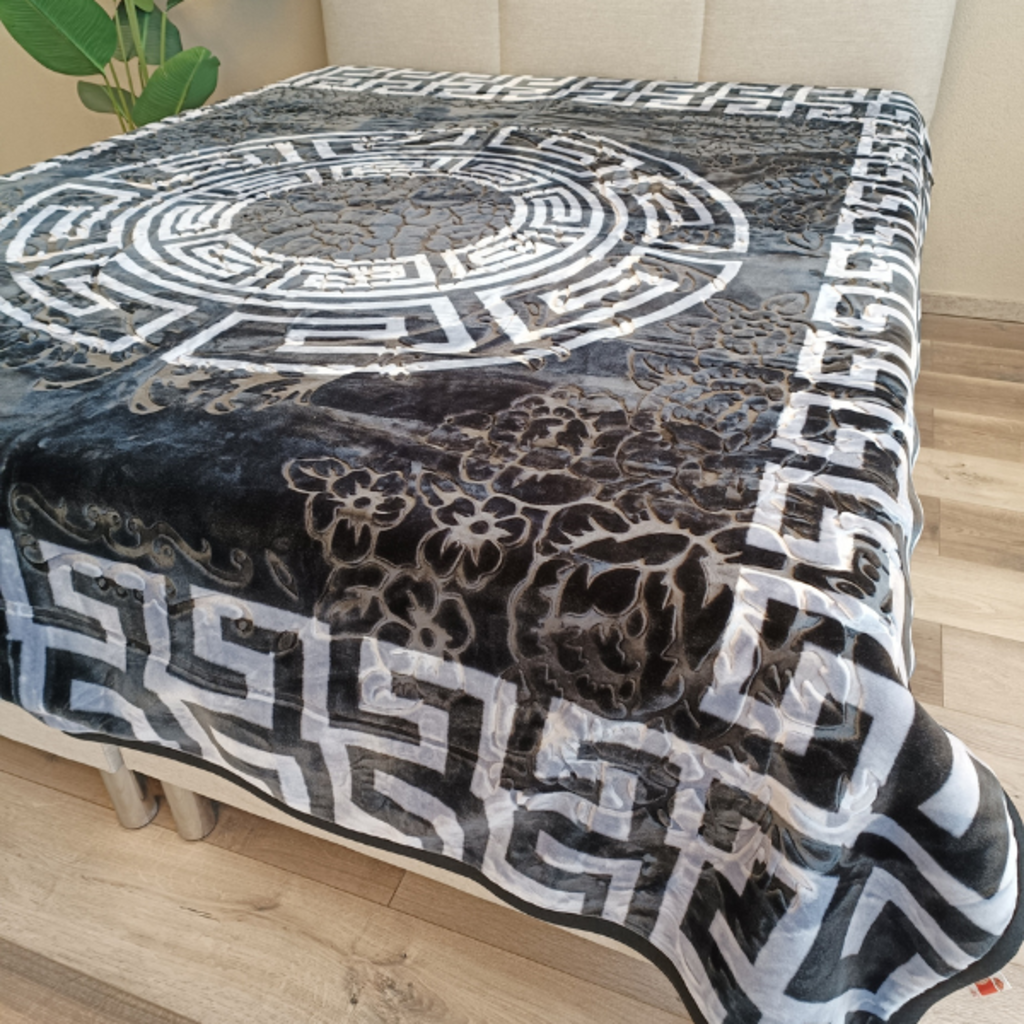 Otsukeori Embossed Velvet Bedsprei Griekse Sleutel | Versace - 200x240 cm - Antra/Grey