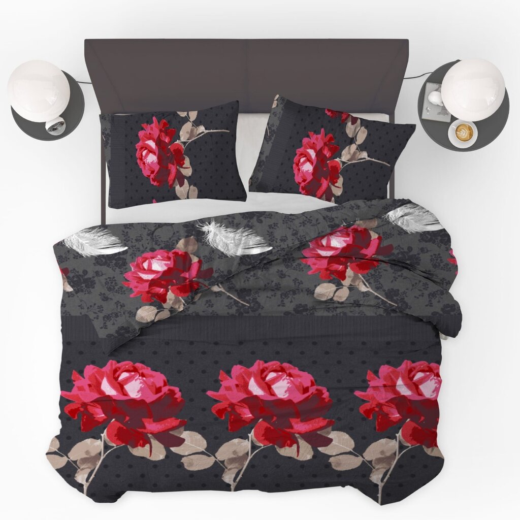Beau Maison Roses Black Red Kant en Klaar Dekbed / Dekbed Zonder Overtrek