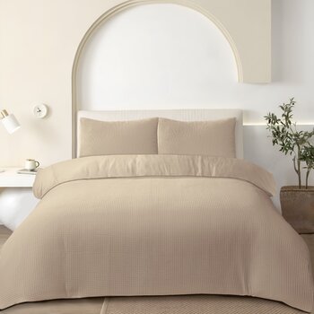 Beau Maison Wafel Dekbedovertrek Taupe - 100% Katoen