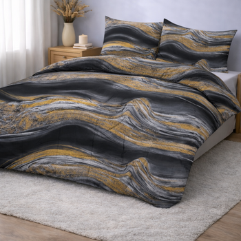 Beau Maison Dekbed Zonder Overtrek Marble Black Gold + Kussenslopen