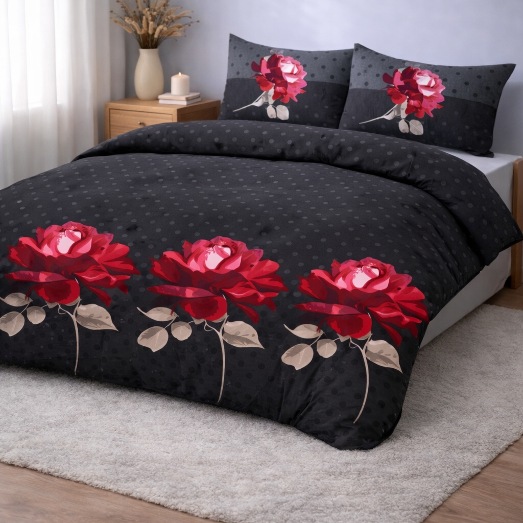 Beau Maison Roses Black Red Easy Dekbed / Hoesloos Dekbed