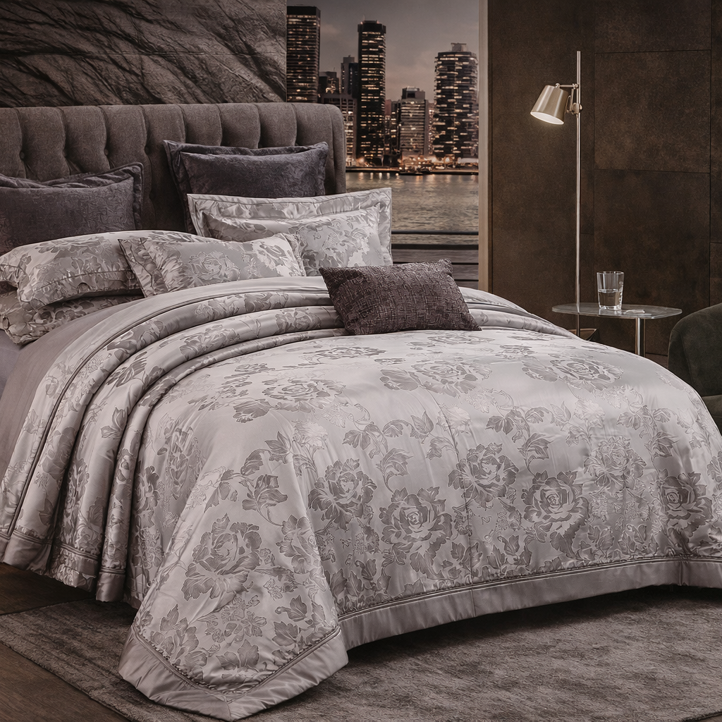 Otsukeori 4 PCS Dekbedovertrekset + Hoeslaken Embossed Silver/Grey 240x220 cm  + 2 kussenslopen