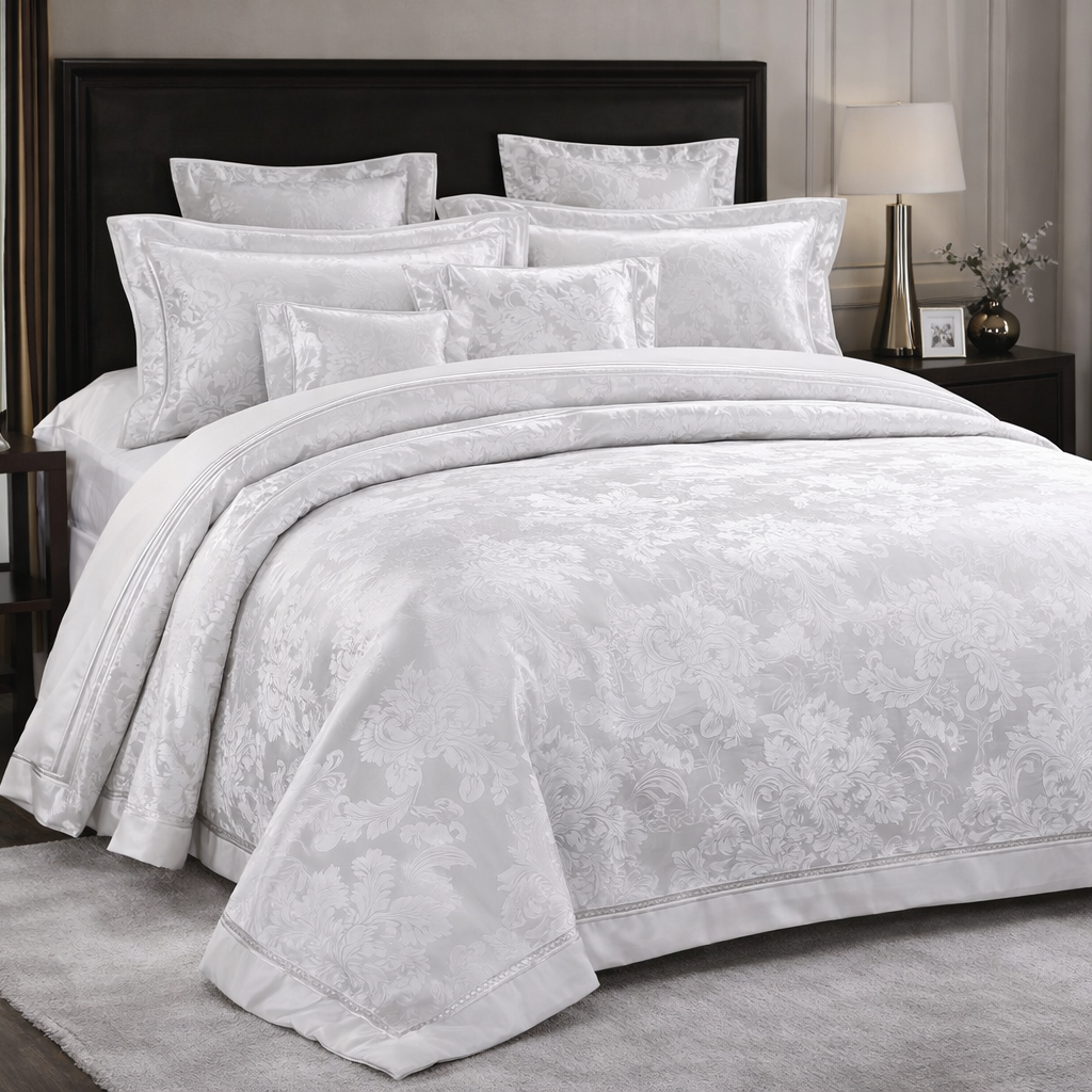 Otsukeori 4 PCS Dekbedovertrekset + Hoeslaken Embossed White 240x220 cm  + 2 kussenslopen