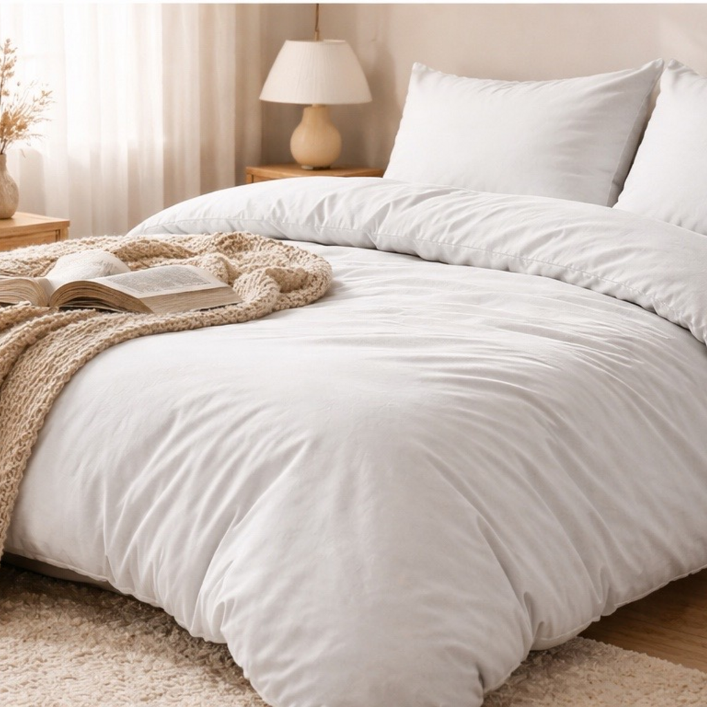 Beau Maison Dekbedovertrek Flanel 100% geruwd Dyed Wit Effen