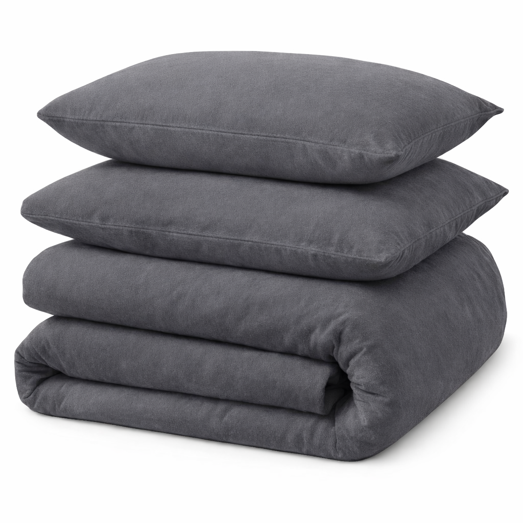 Beau Maison Dekbedovertrek Flanel 100% geruwd Dyed Grijs Effen