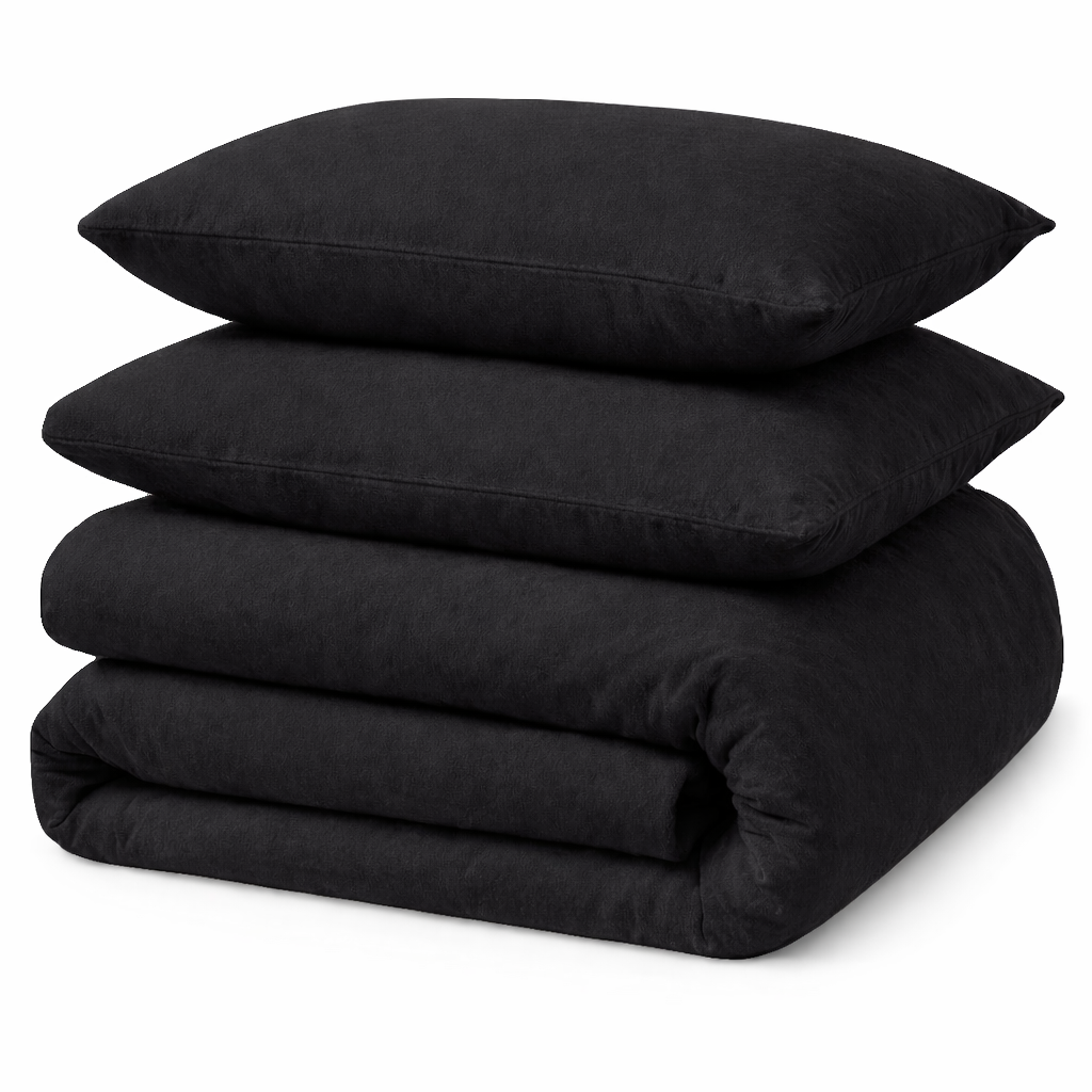 Beau Maison Dekbedovertrek Flanel 100% geruwd Dyed Zwart Effen