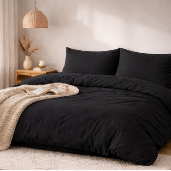 Beau Maison Dekbedovertrek Flanel Effen Zwart