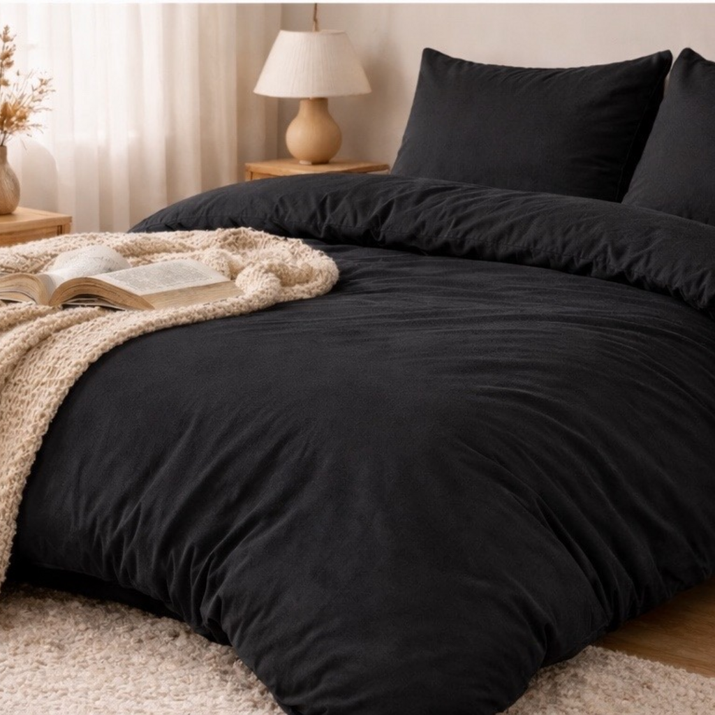 Beau Maison Dekbedovertrek Flanel 100% geruwd Dyed Zwart Effen