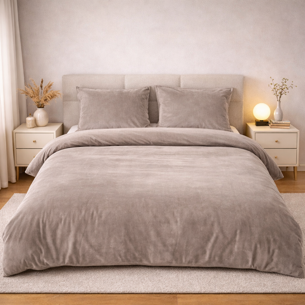 Beau Maison Fluwelen Dekbedovertrek Taupe Grijs Velvet Velours