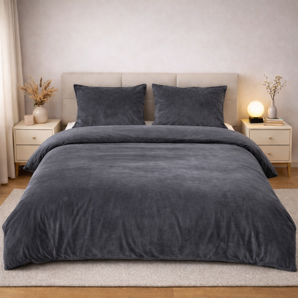 Beau Maison Fluwelen Dekbedovertrek Antraciet Donkergrijs Velvet Velours